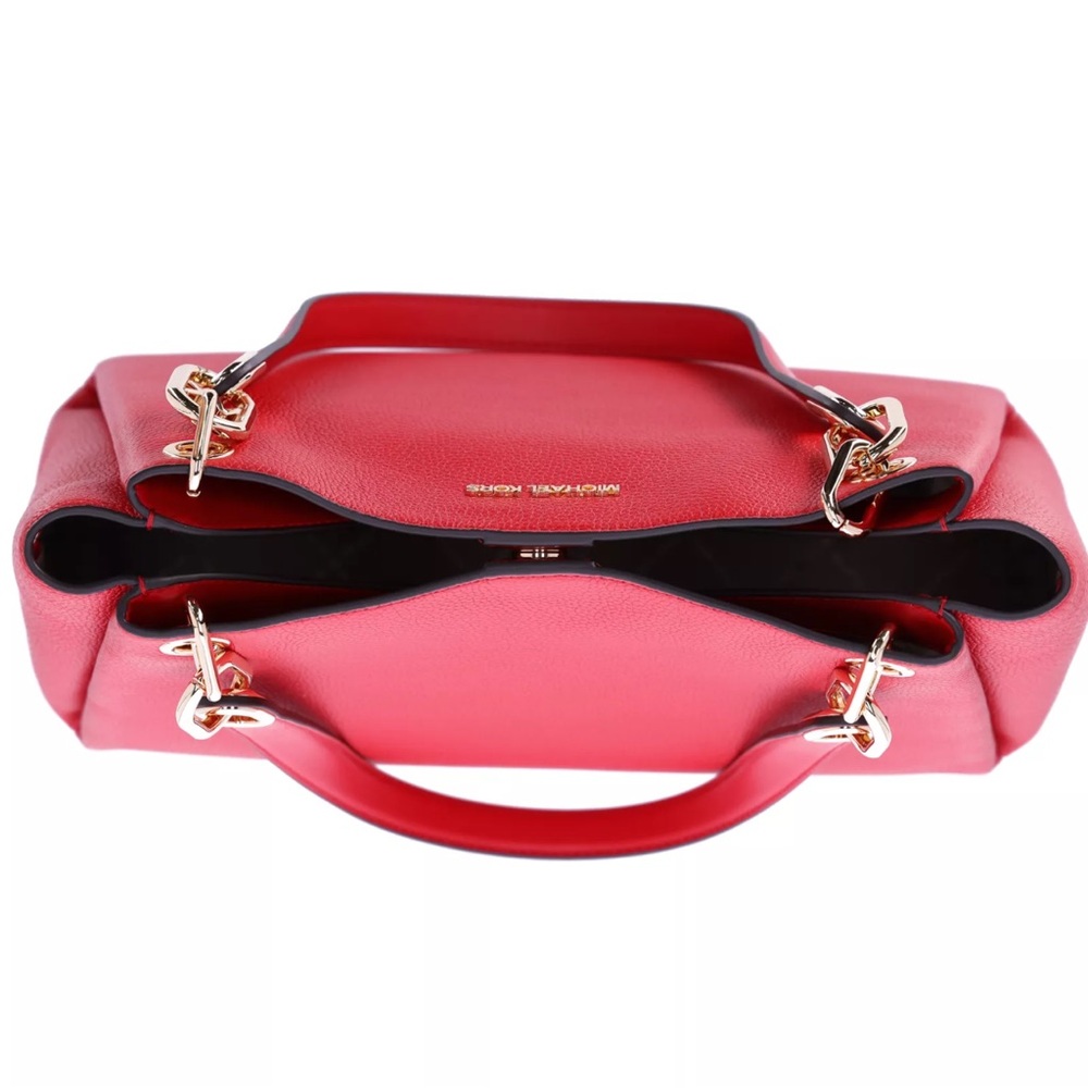 Michael Kors Trisha Large Triple Gusset Compartment Shoulder Tote Bright Red - Picture 8 of 10